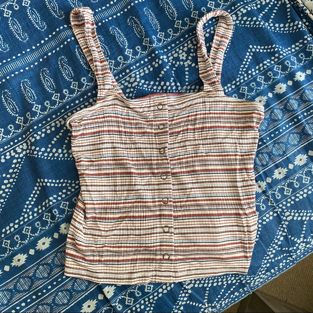 American Eagle - Cropped Striped Buttoned Tank Top